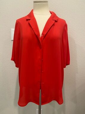 NYDJ Red Button-Front Blouse Polyester Large